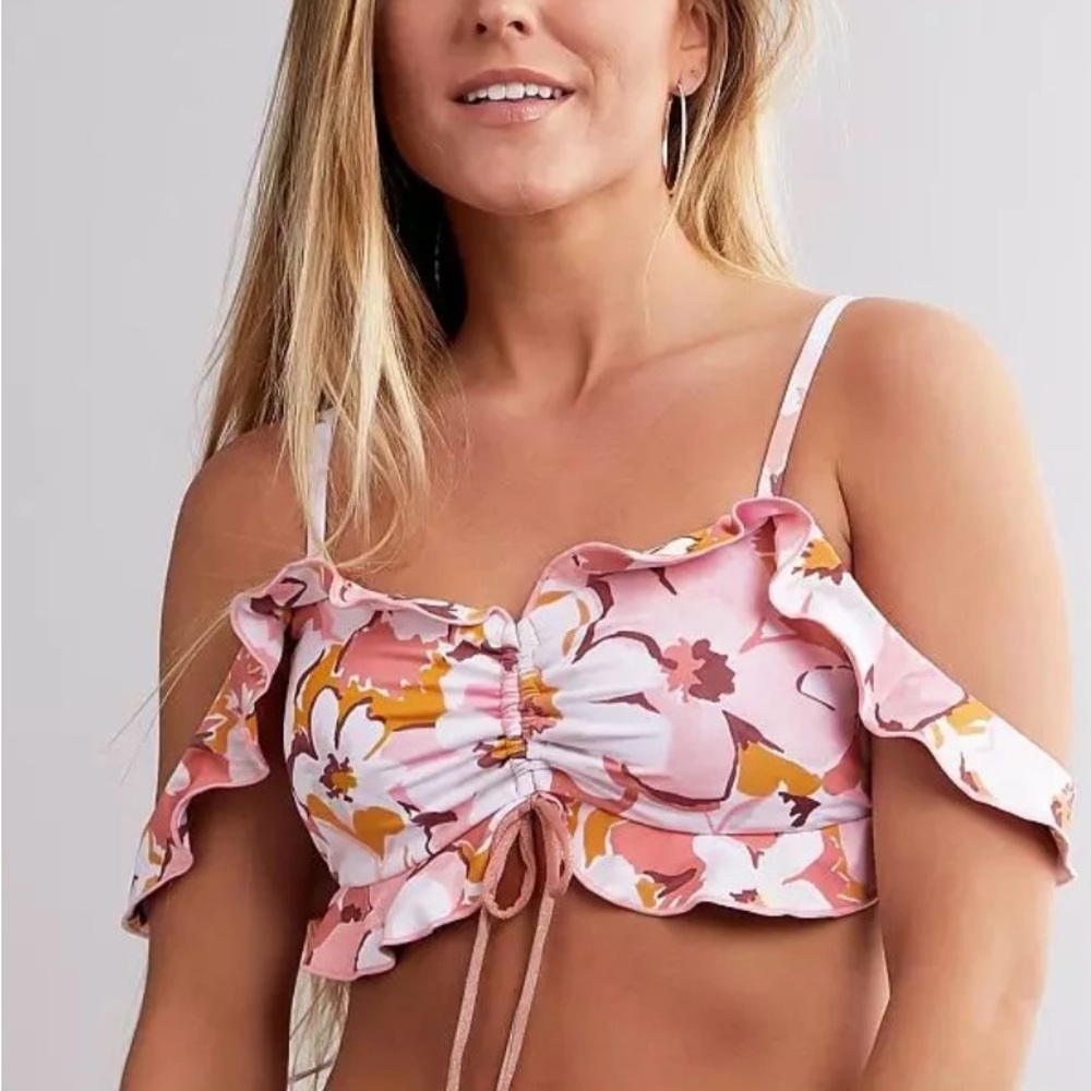 Buckle P2F burgundy floral cold shoulder bikini top